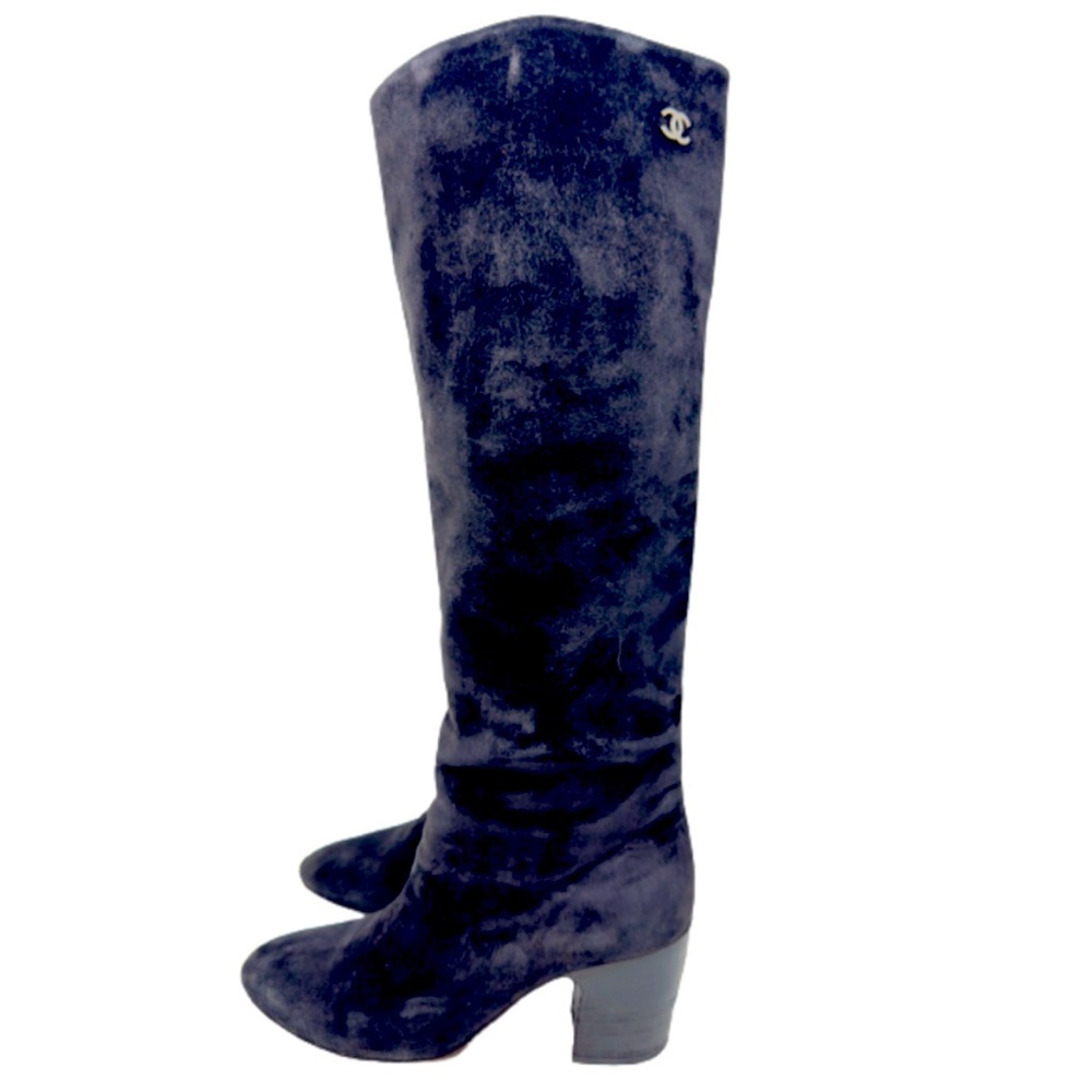 Black Suede heeled Chanel boots